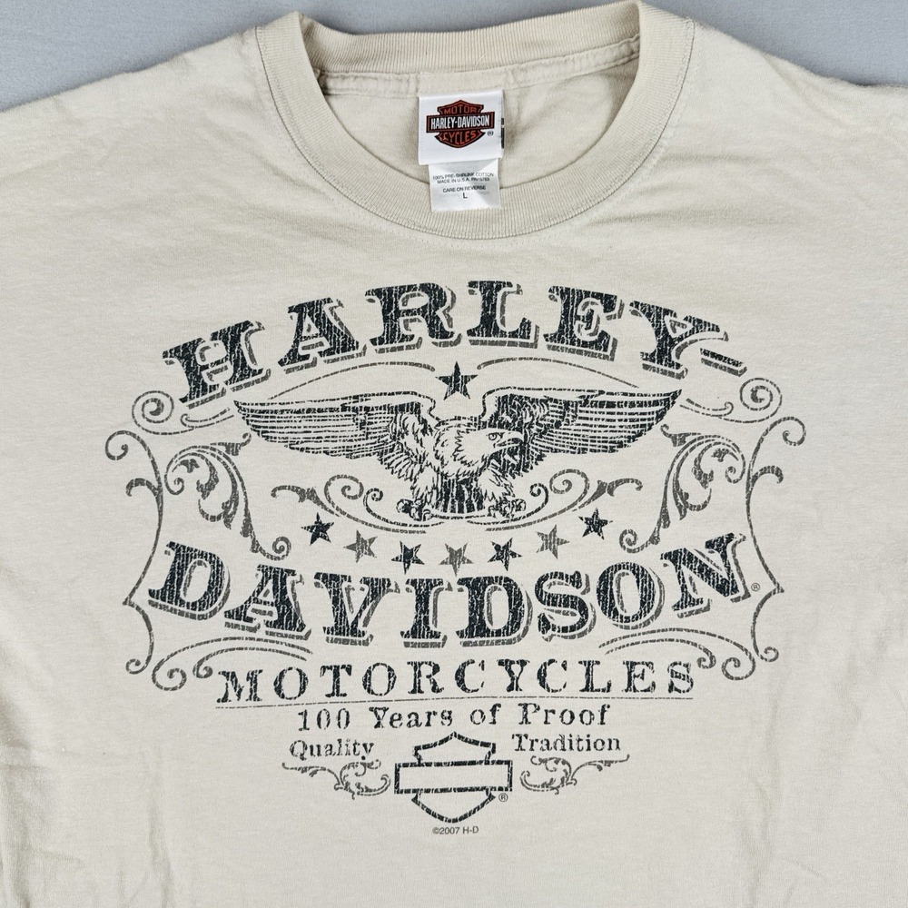 Vintage 2007 Harley Davidson Big Sky Great Falls MT USA T Shirt Large Cream
